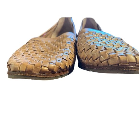 Sam Edelman Leather Woven Flat Tan 9.5 Neutral Minimalist Boho Indie Folk Chic - Picture 5 of 11